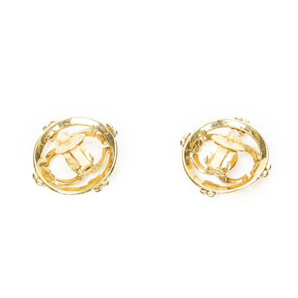 Chanel CC Logo Round Clip Type Earrings Gold Plated — view 2