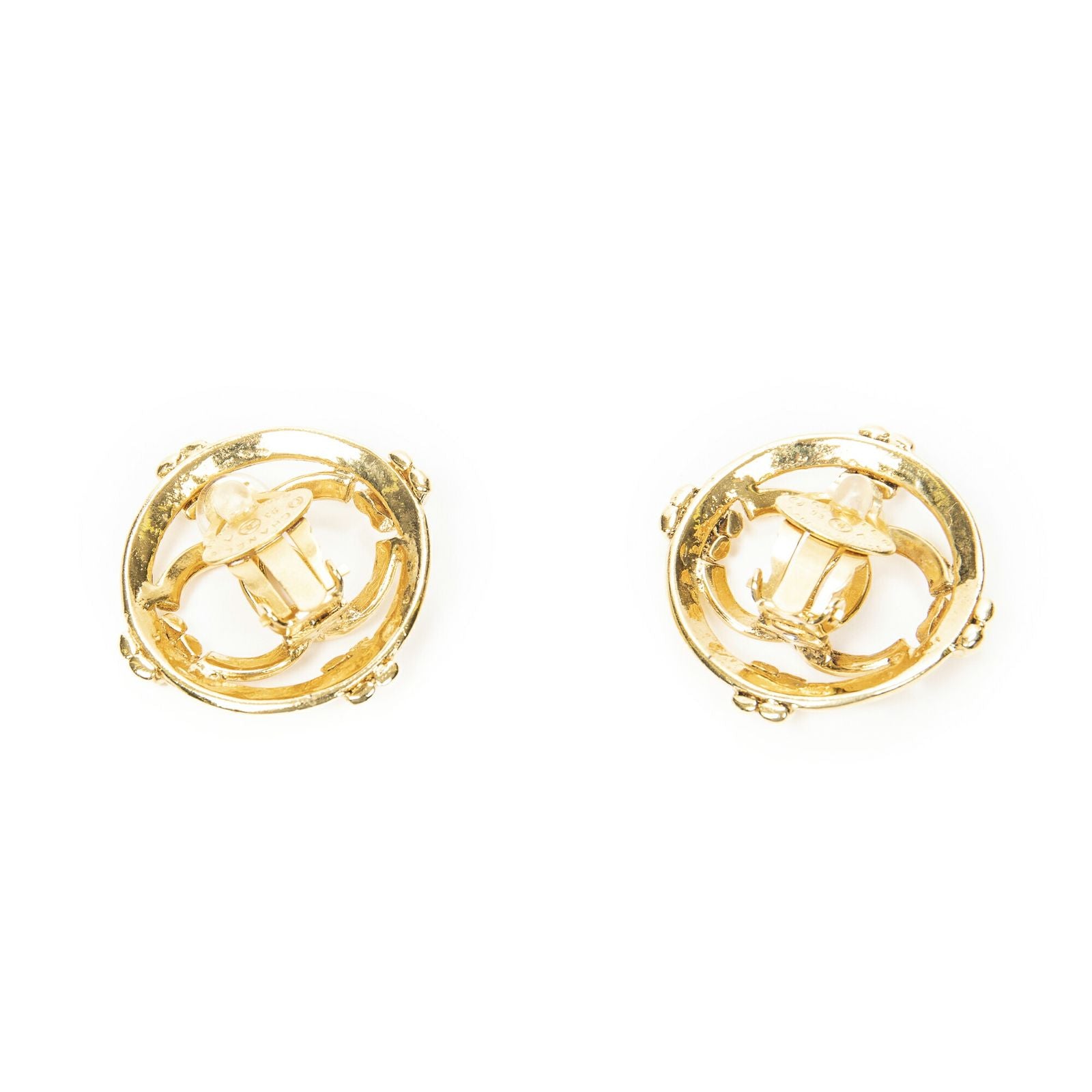Chanel CC Logo Round Clip Type Earrings Gold Plated — view 2