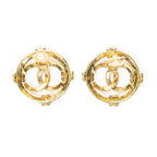 Chanel CC Logo Round Clip Type Earrings Gold Plated — view 3