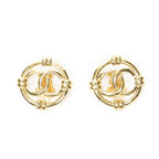 Chanel CC Logo Round Clip Type Earrings Gold Plated