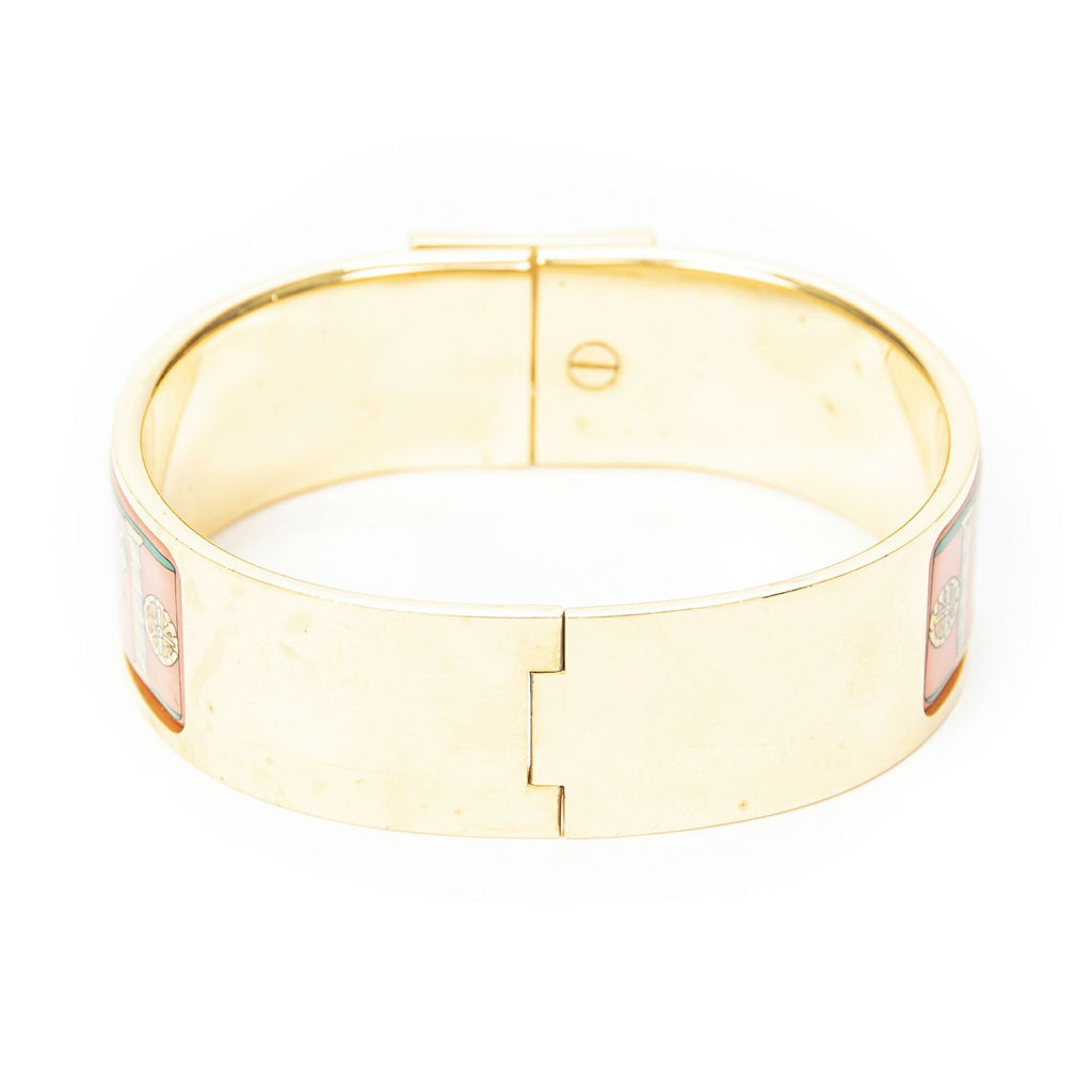 Hermes Loquet Enamel Bangle Gold Pink Green Plated Bracelet — view 3
