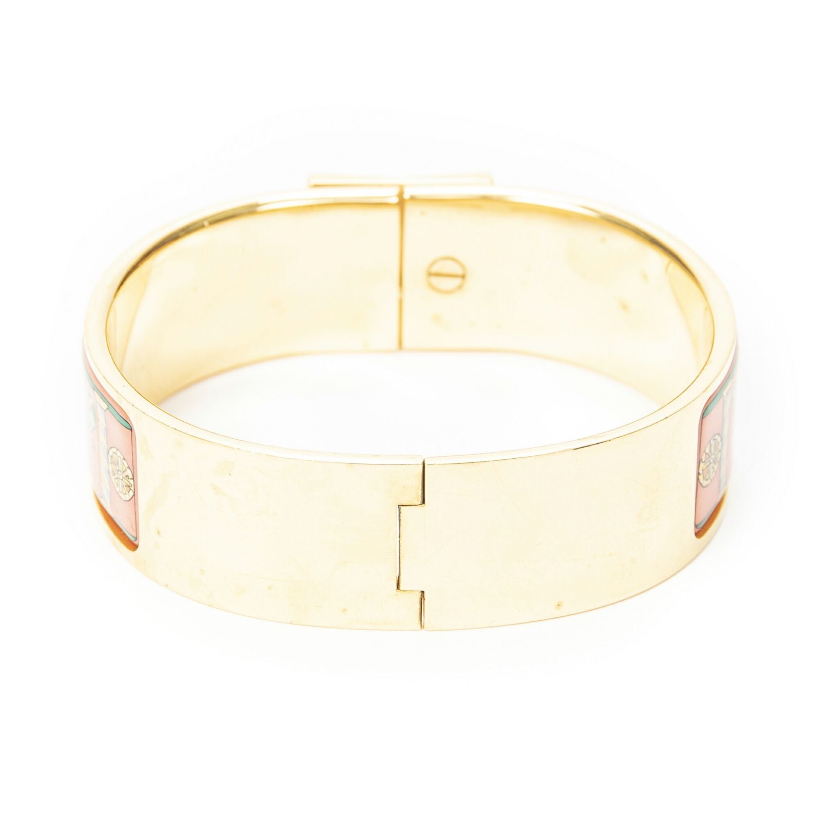 Hermes Loquet Enamel Bangle Gold Pink Green Plated Bracelet — view 3