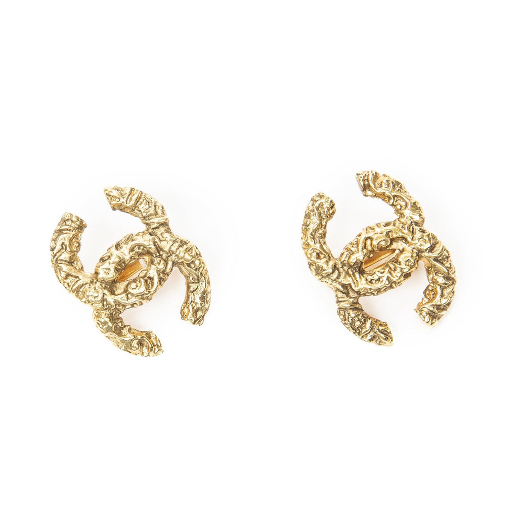 Chanel CC Logo Clip Type Earrings Gold Plated