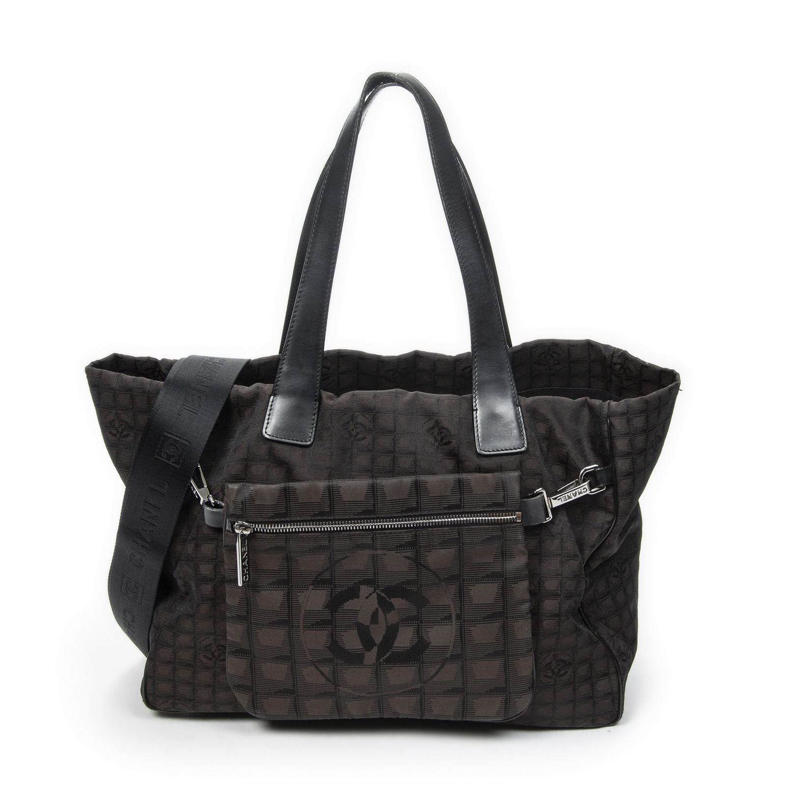 Chanel 2-Way New Travel Line Tote Dark Brown Nylon Canvas