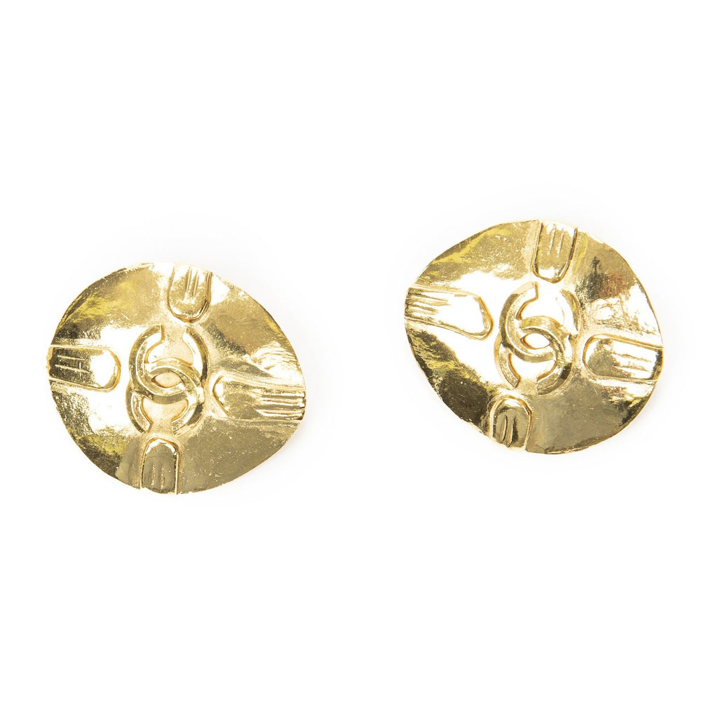 Chanel CC Oval Clip on Earrings Gold Plated