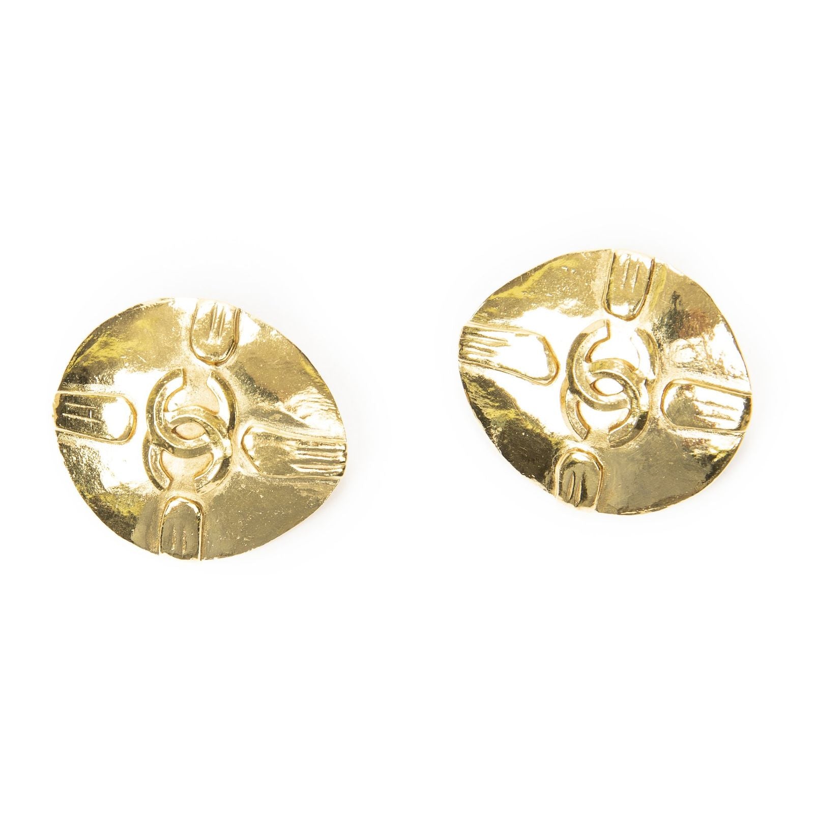 Chanel CC Oval Clip on Earrings Gold Plated