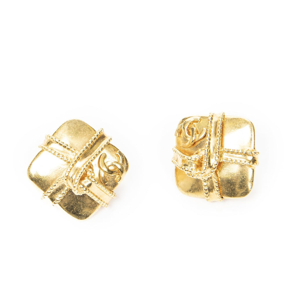 Chanel CC Diamond Clip on Earrings Gold Plated