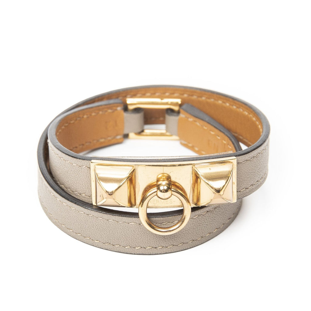 Hermes Rivale Double Tour Bracelet Gray Swift Leather