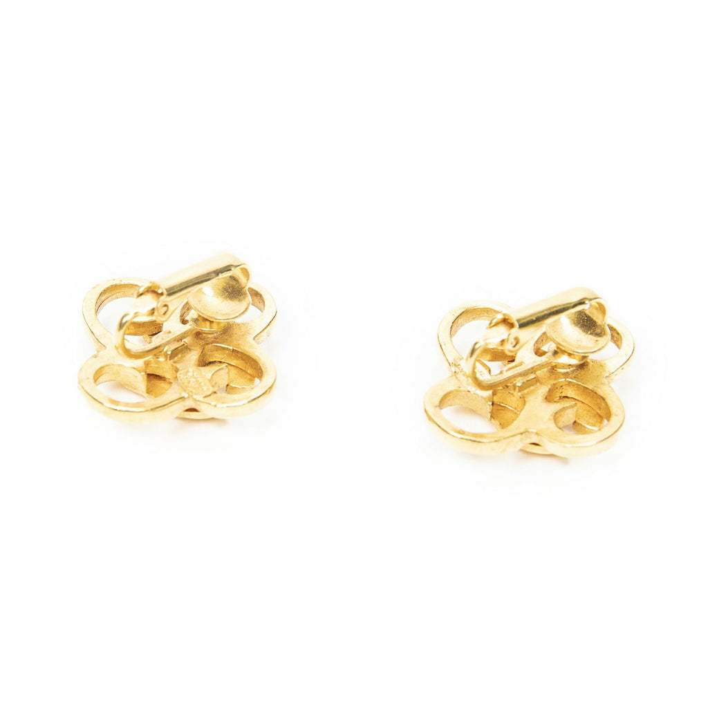 Chanel CC Clover Dangle Clip on Earrings Gold Plated — view 2