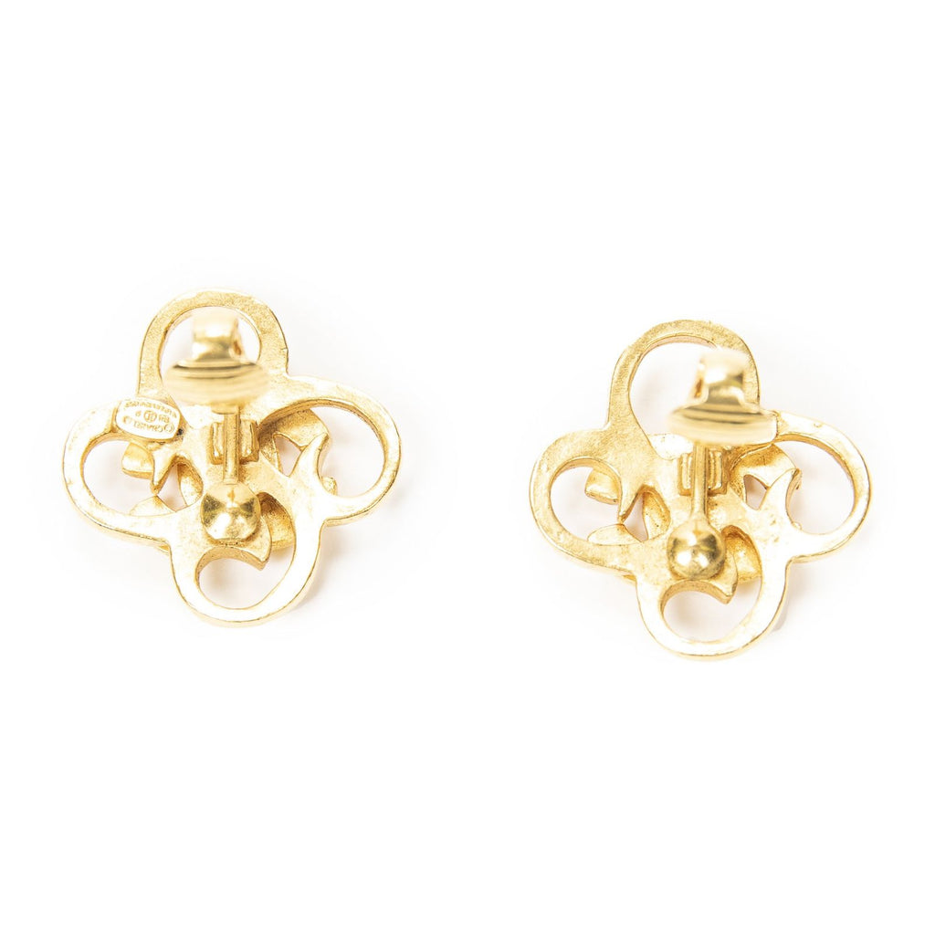 Chanel CC Clover Dangle Clip on Earrings Gold Plated — view 3