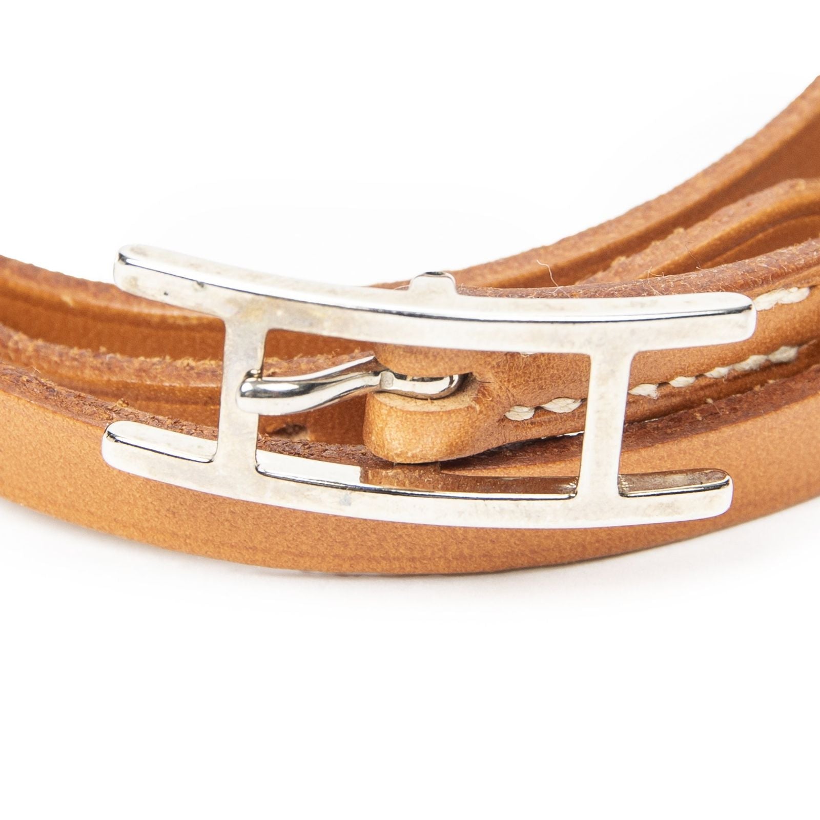 Hermes Behapi Triple Strand Bracelet Brown Swift Leather — view 3