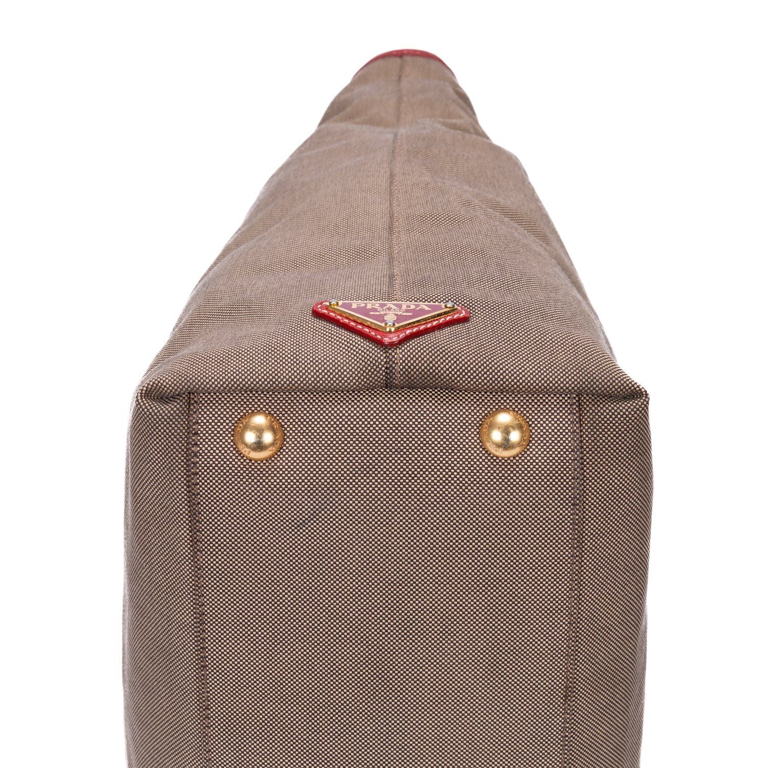 Prada Tote Khaki Color Red Jaca Dog Canvas — view 8