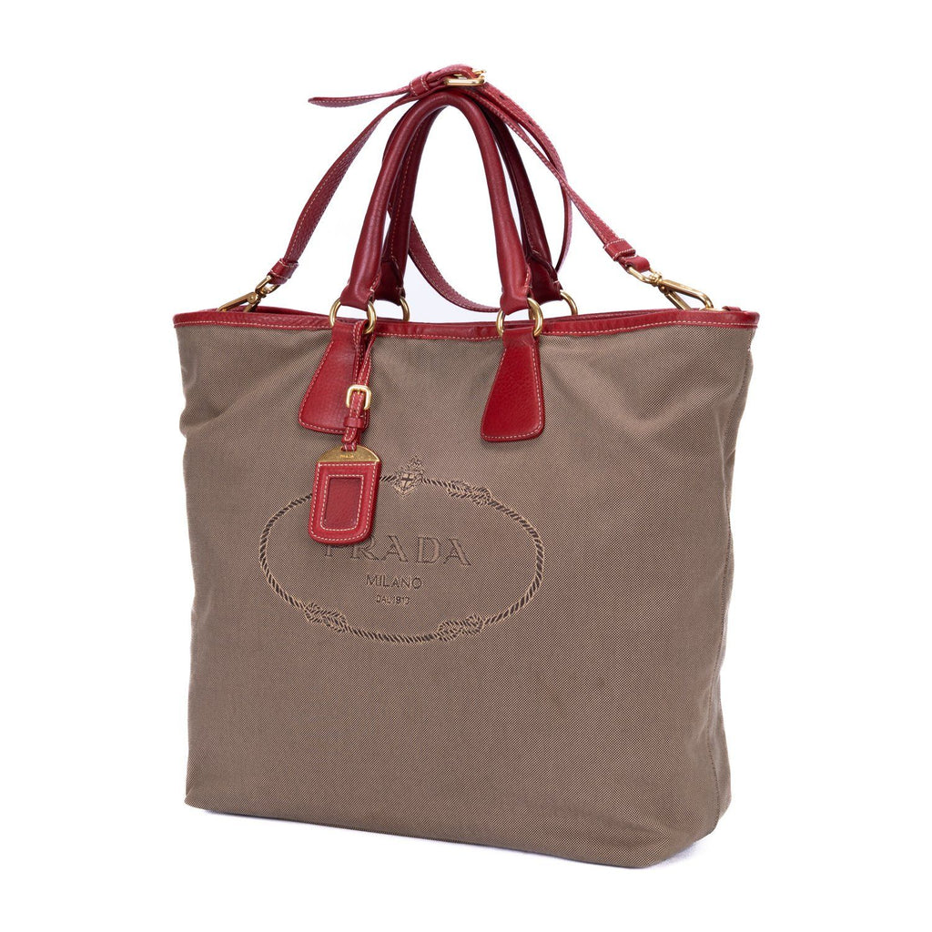Prada Tote Khaki Color Red Jaca Dog Canvas — view 2