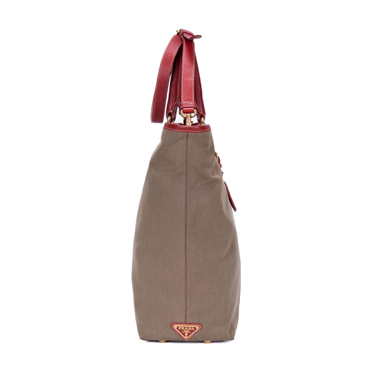 Prada Tote Khaki Color Red Jaca Dog Canvas — view 4