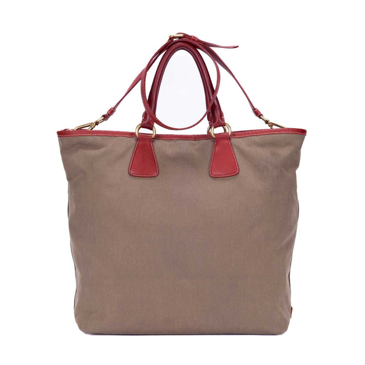 Prada Tote Khaki Color Red Jaca Dog Canvas — view 5