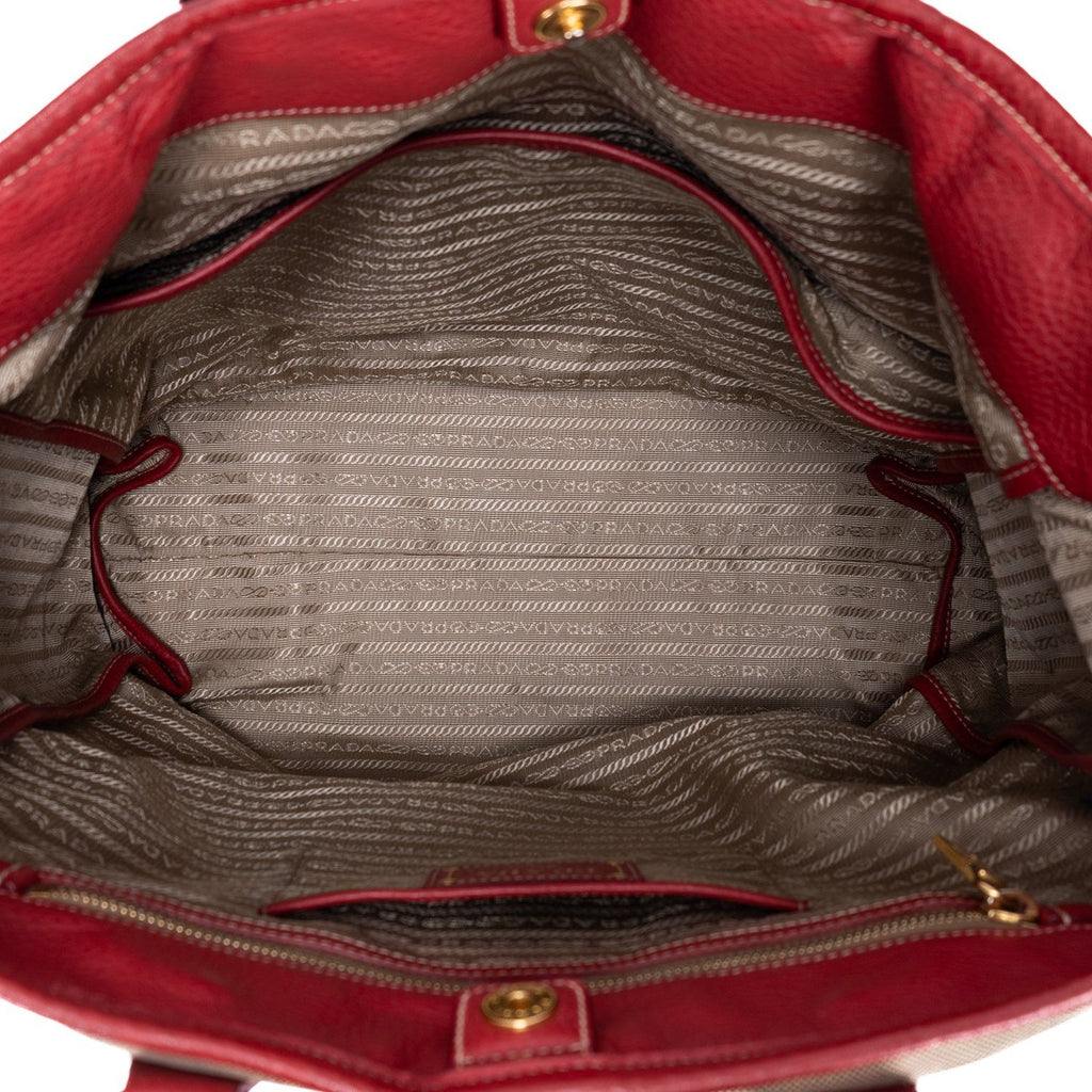 Prada Tote Khaki Color Red Jaca Dog Canvas — view 9