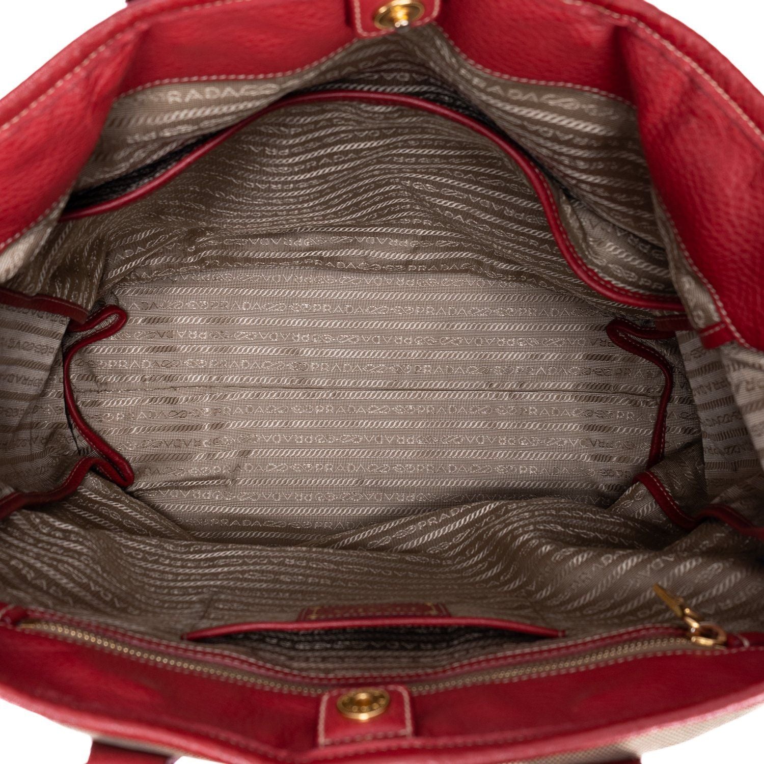 Prada Tote Khaki Color Red Jaca Dog Canvas — view 9