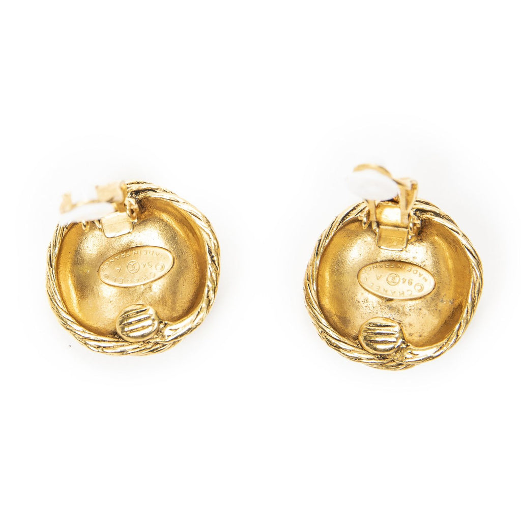 Chanel CC Logo Round Clip Type Earrings Gold Plated — view 3