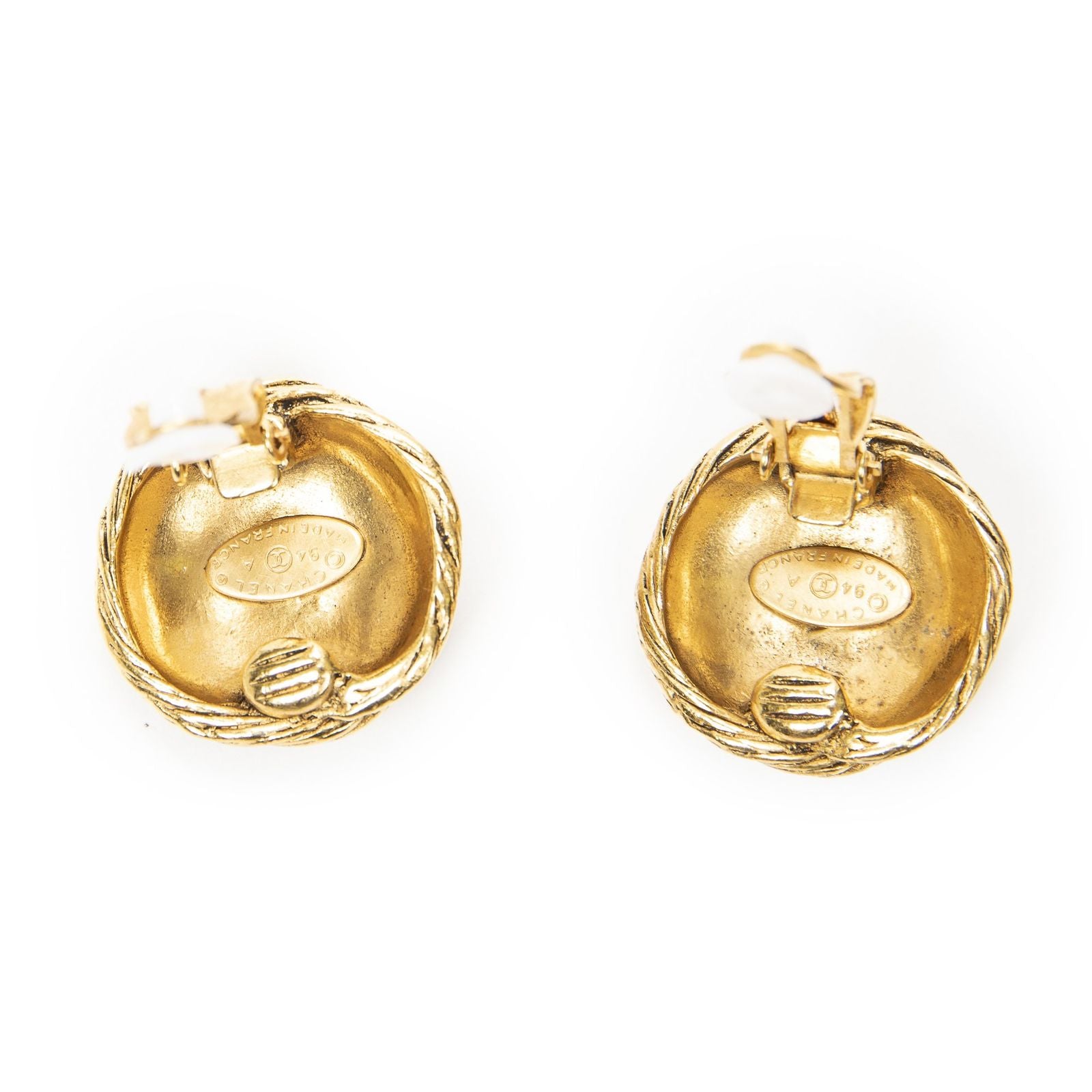 Chanel CC Logo Round Clip Type Earrings Gold Plated — view 3