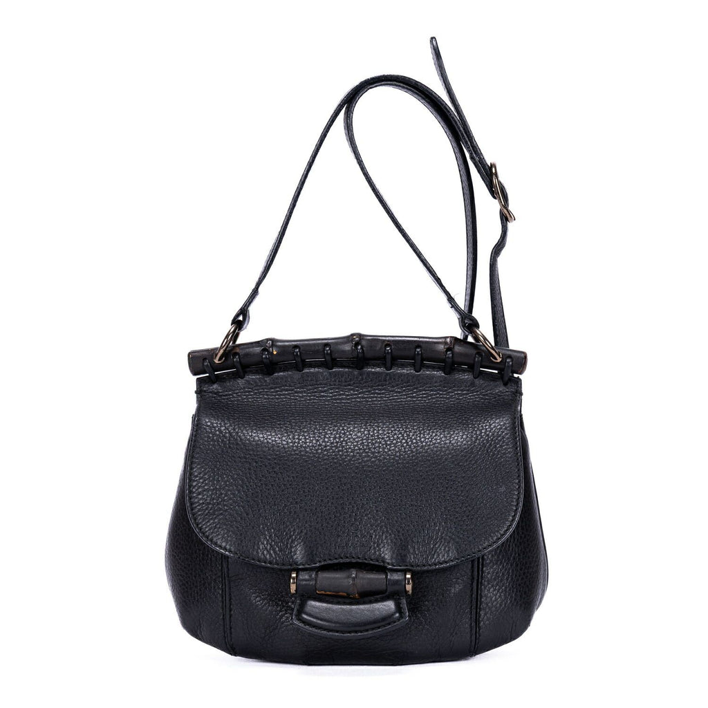 Gucci Bamboo Nouveau Fringe Small Crossbody Black Spike Calfskin Leather