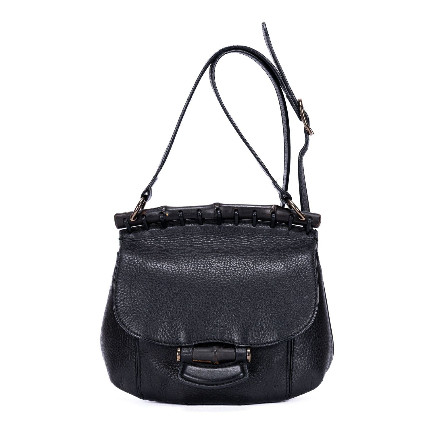 Gucci Bamboo Nouveau Fringe Small Crossbody Black Spike Calfskin Leather