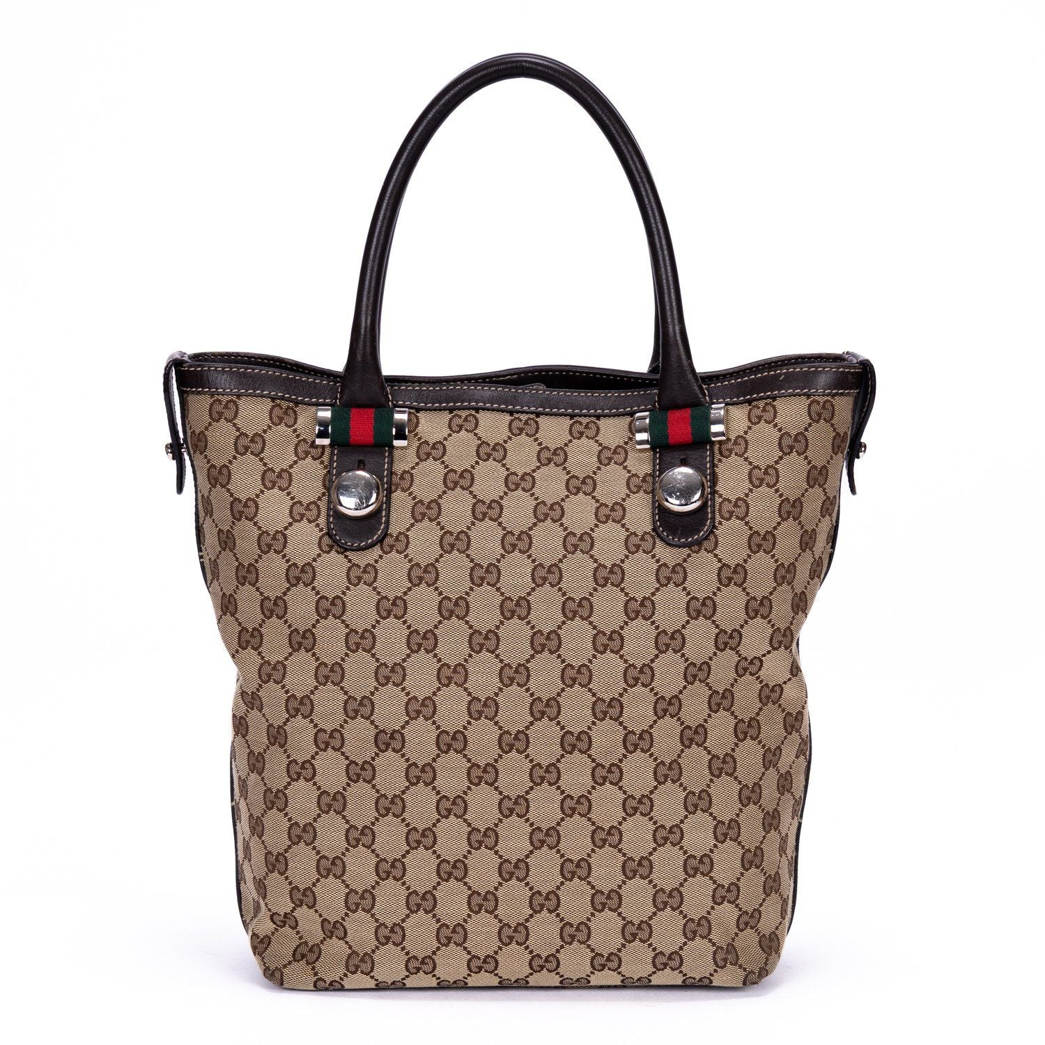Gucci Serry Line Tote Dark Brown Beige Monogram Canvas