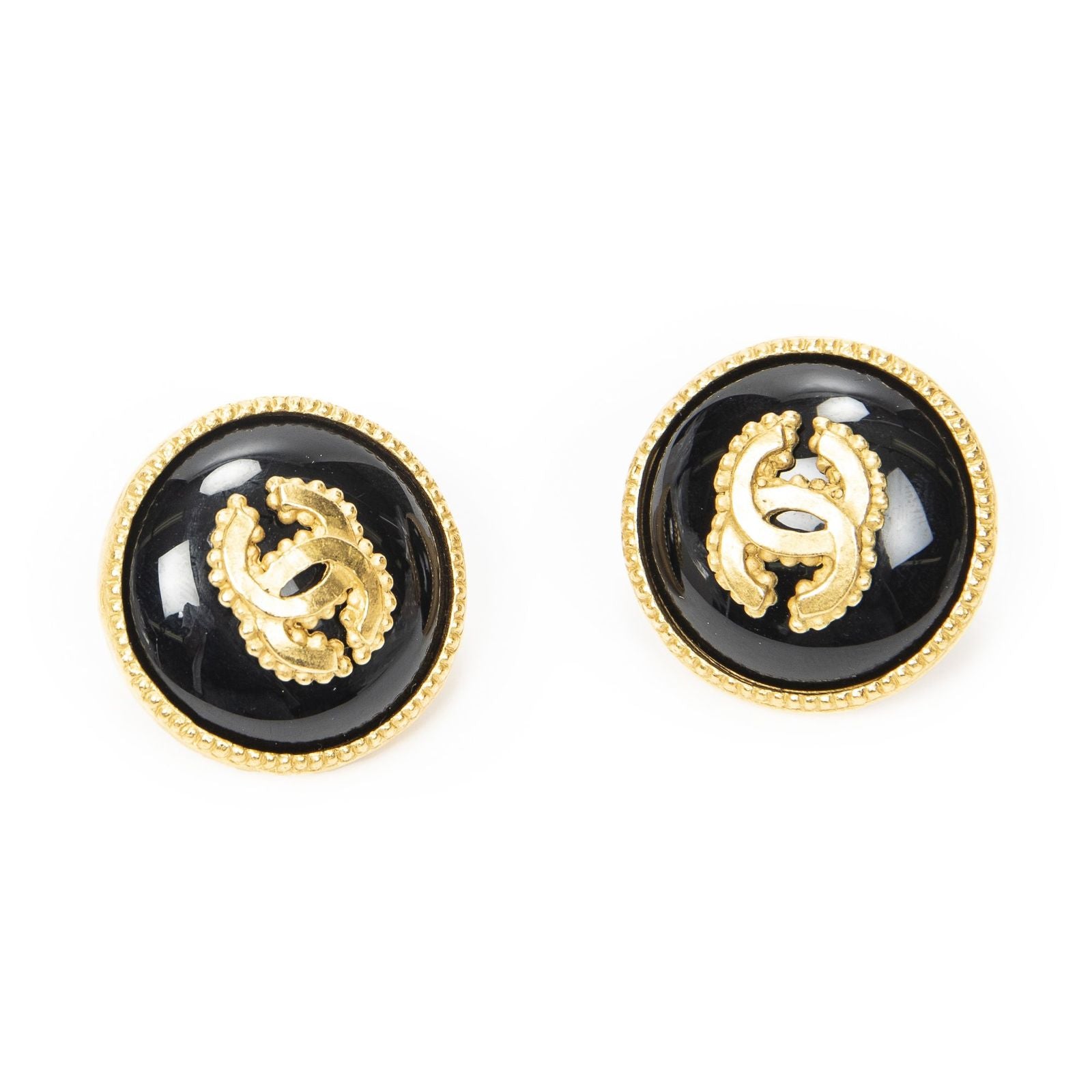 Chanel Large CC Round Clip on Earrings Gold Plated
