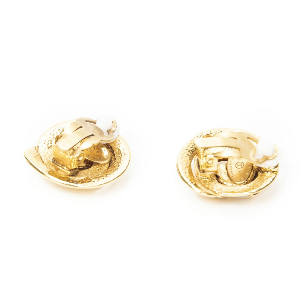 Chanel CC Logo Round Clip Type Earrings Gold Plated — view 2