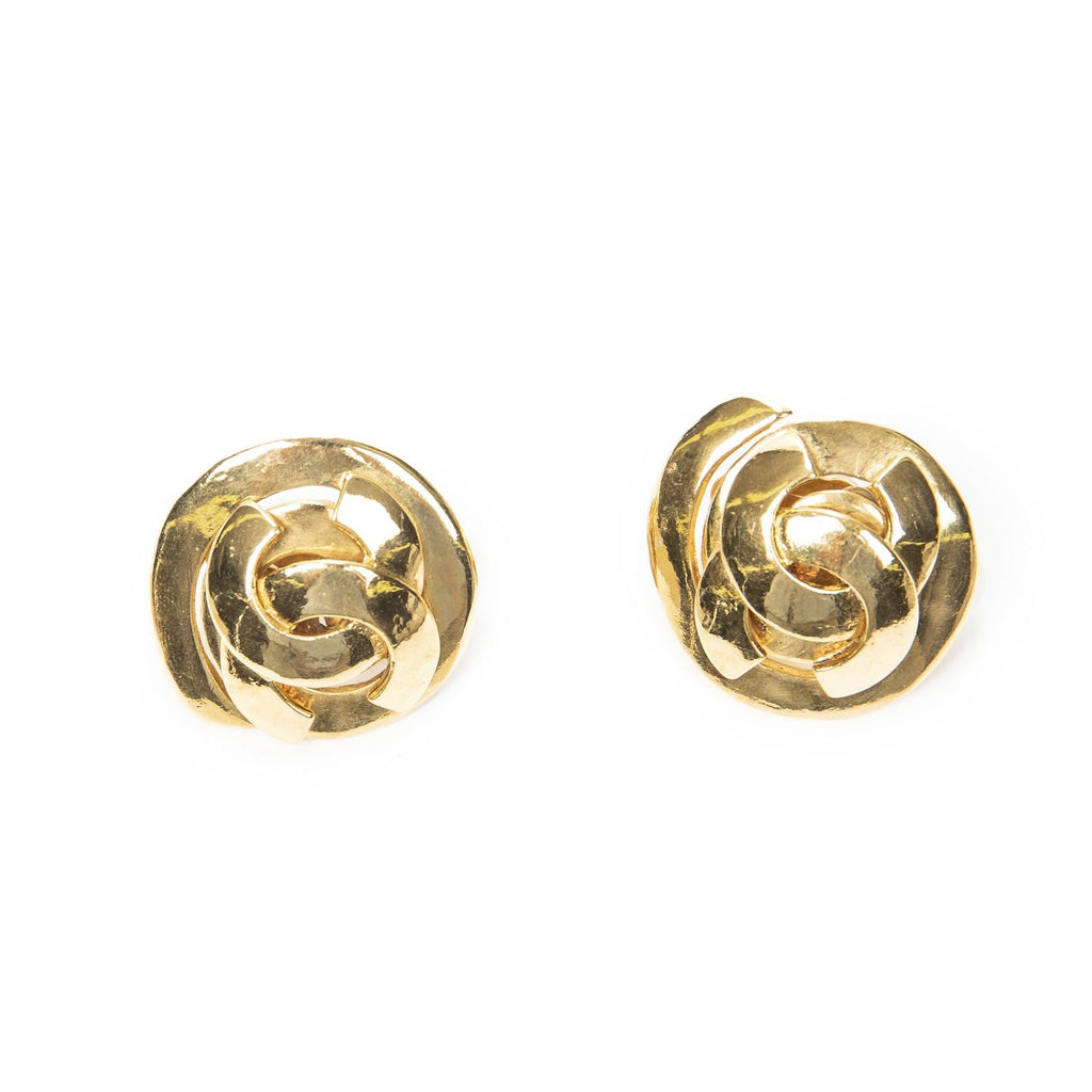 Chanel CC Logo Round Clip Type Earrings Gold Plated