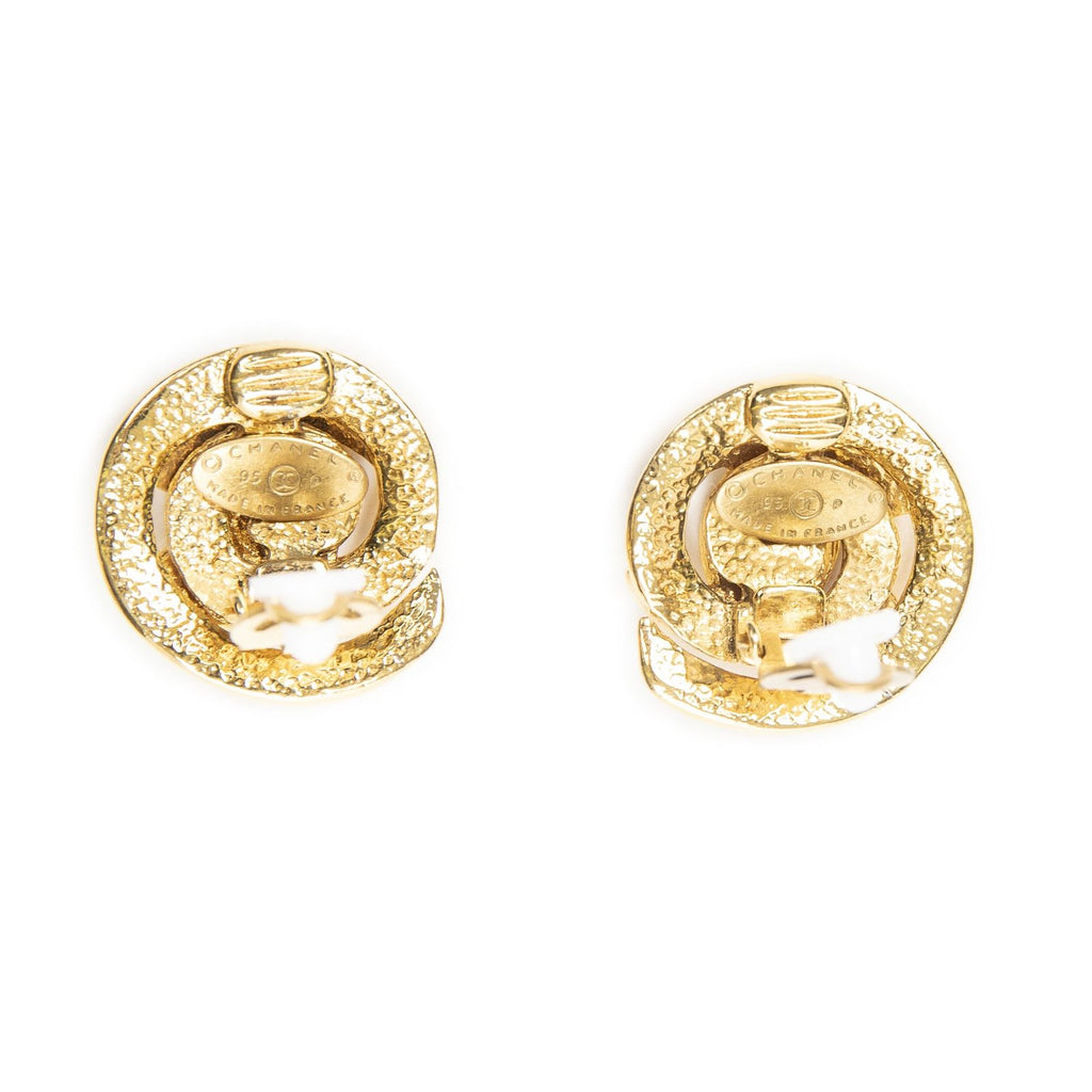 Chanel CC Logo Round Clip Type Earrings Gold Plated — view 3