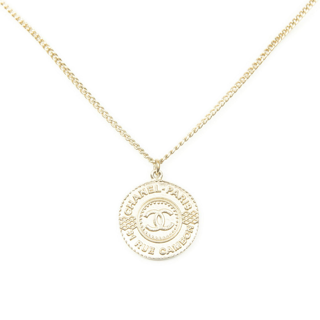 Chanel CC Logo Pendant Chain Necklace Gold Plated