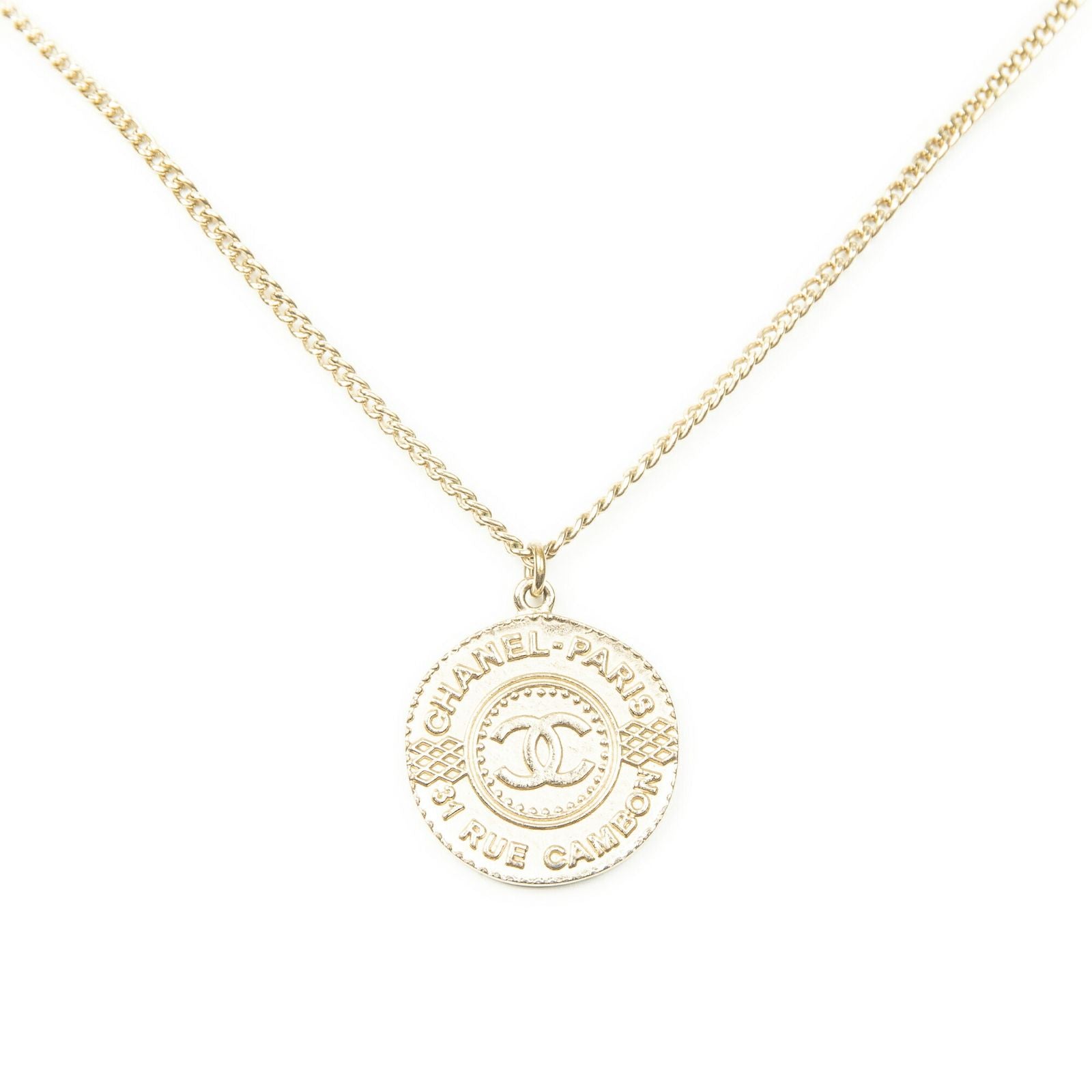 Chanel CC Logo Pendant Chain Necklace Gold Plated