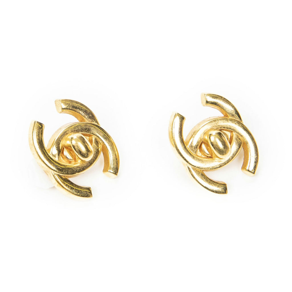 Chanel CC Turnlock Clip on Earrings Gold Plated