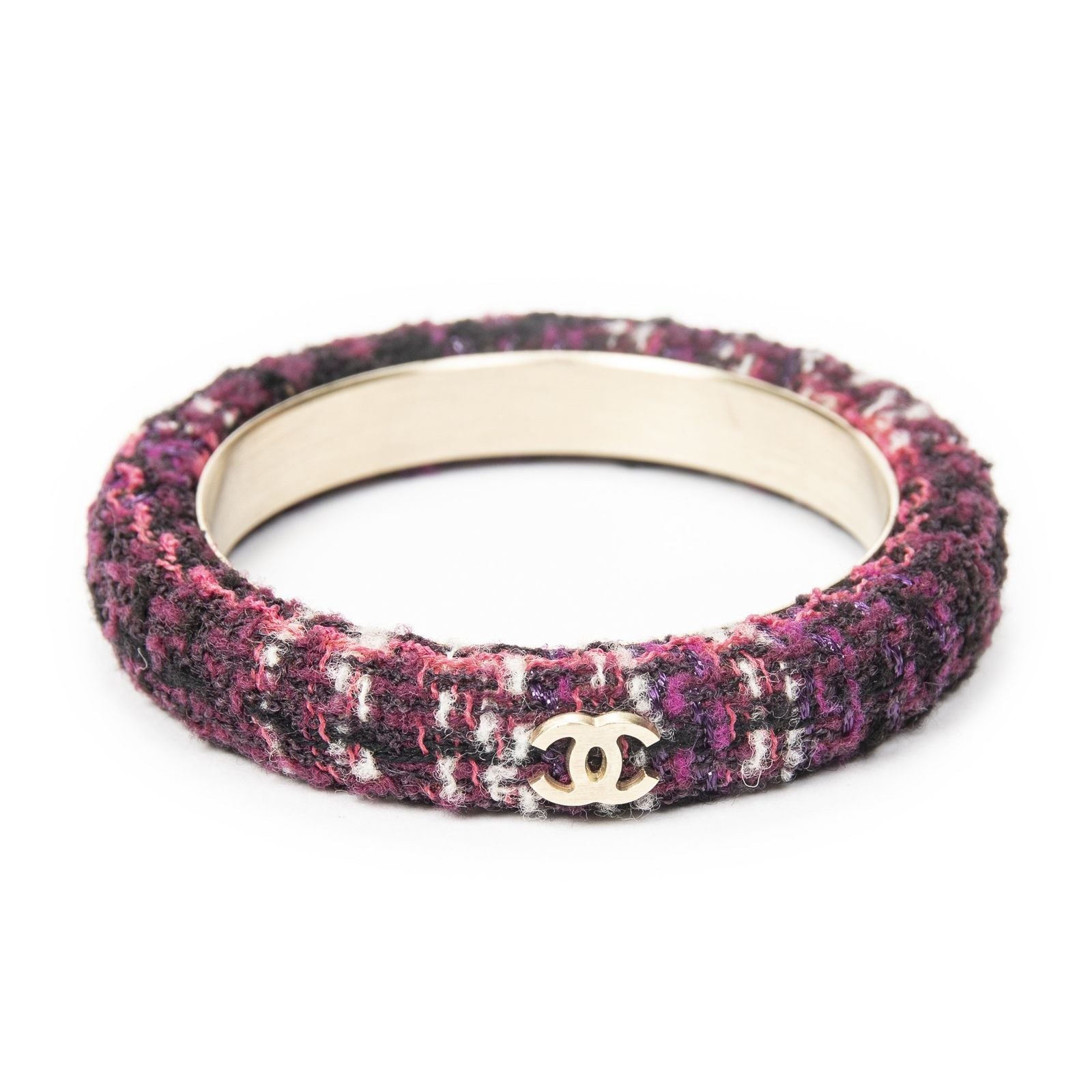 Chanel CC Tweed Bangle Purple Gold Plated Bracelet