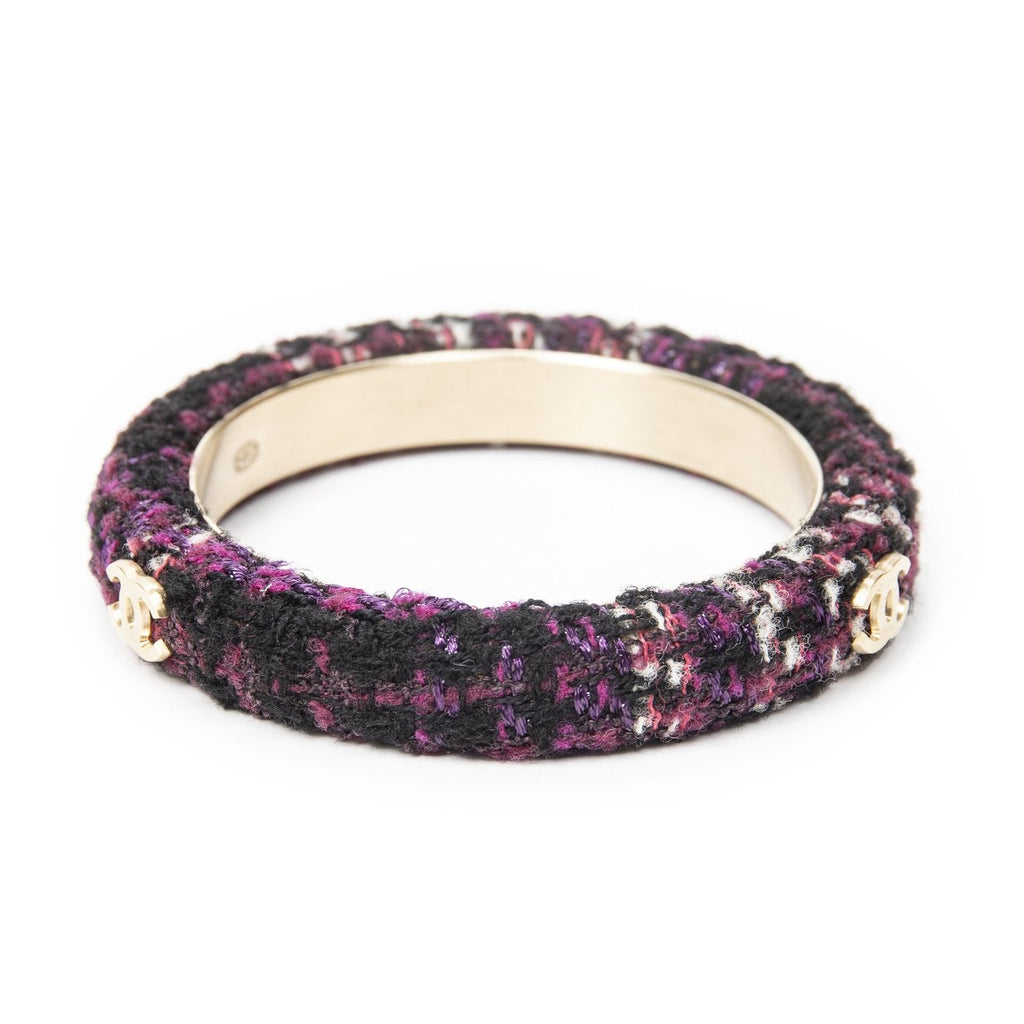 Chanel CC Tweed Bangle Purple Gold Plated Bracelet — view 2