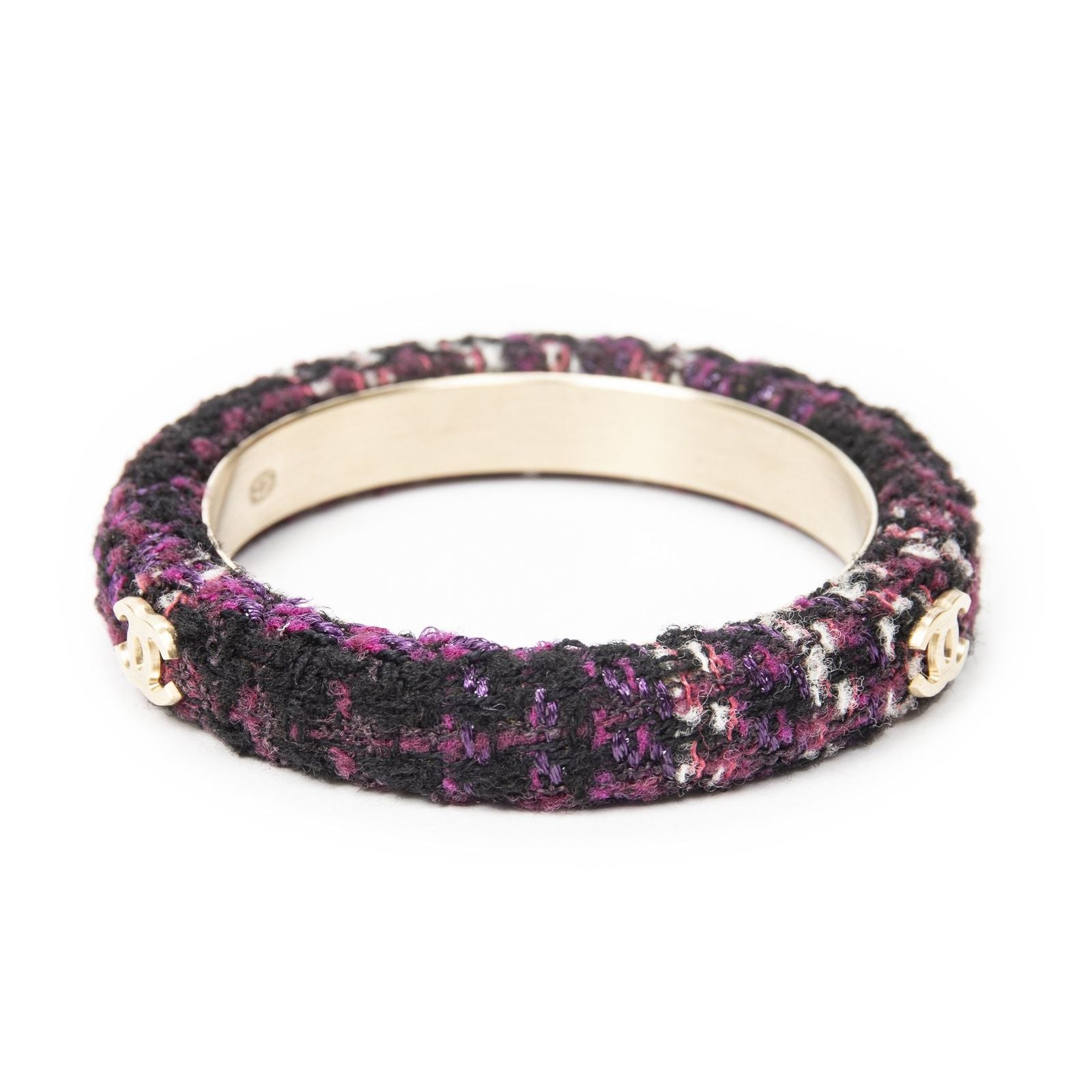 Chanel CC Tweed Bangle Purple Gold Plated Bracelet — view 2