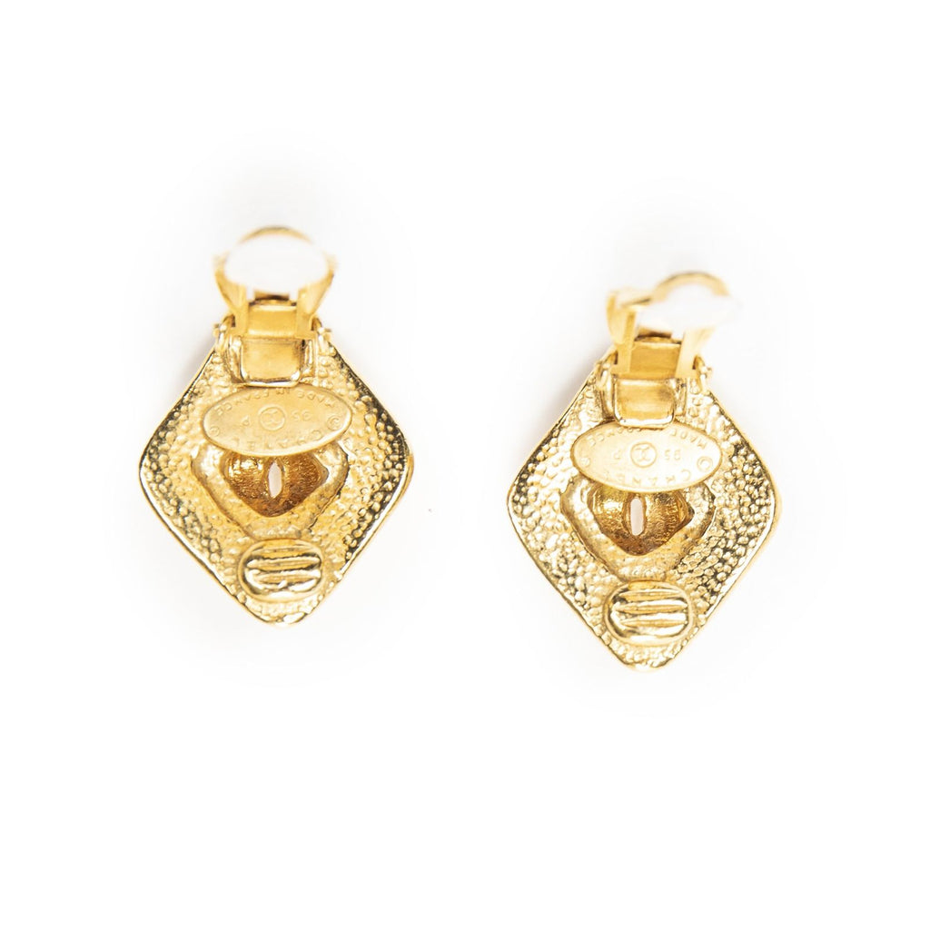 Chanel CC Diamond Clip on Earrings Gold Plated — view 3