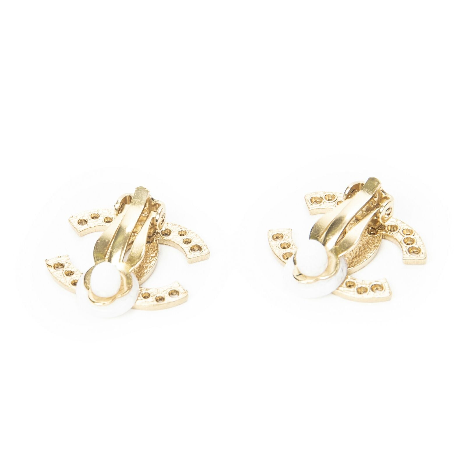 Chanel CC Logo Square Clip Type Earrings Gold Plated — view 2