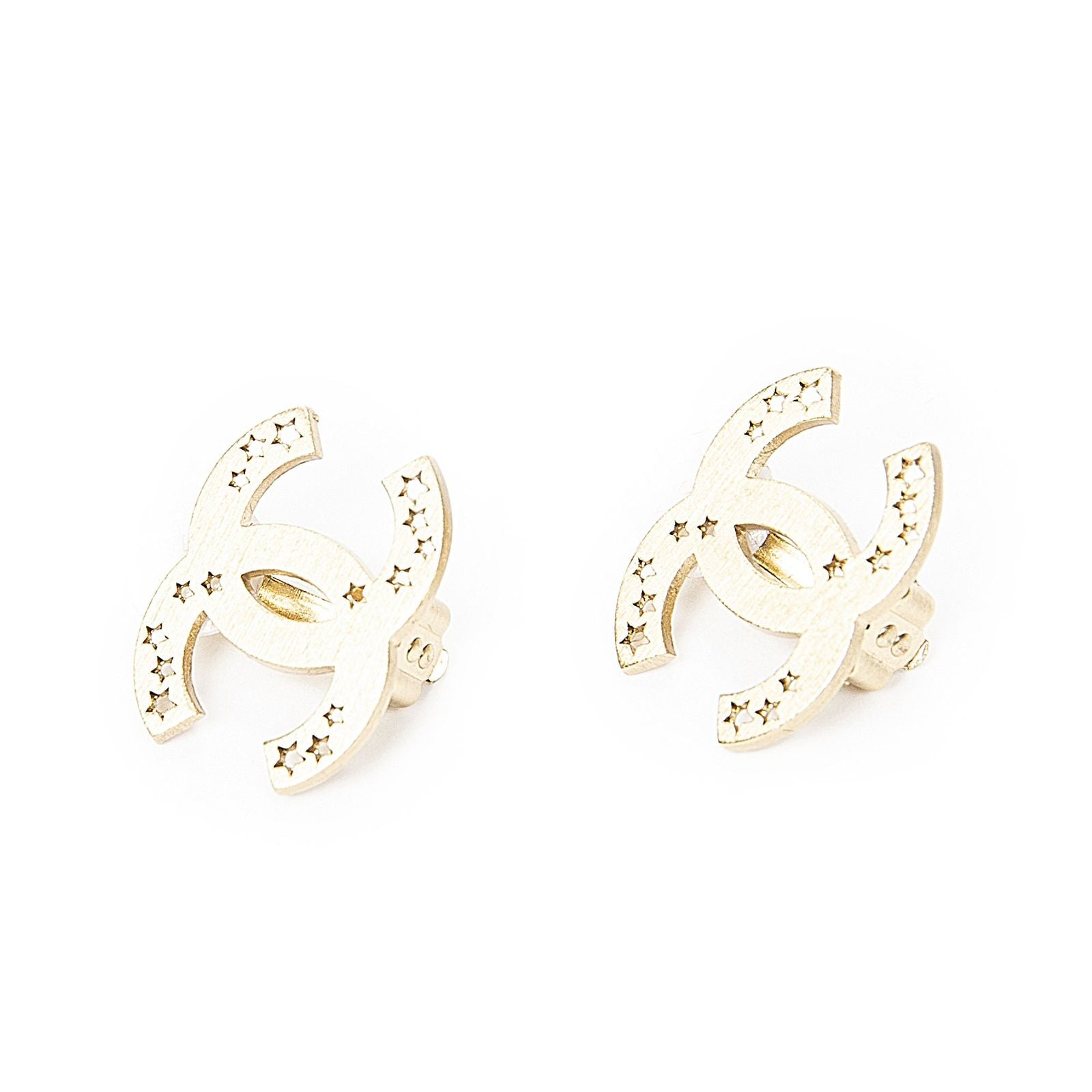 Chanel CC Logo Square Clip Type Earrings Gold Plated