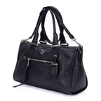 Prada Front Pocket Double Handle Tote Black Vitello Phoenix — view 2