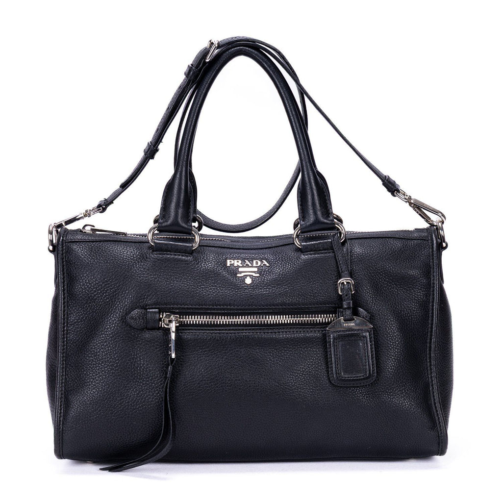 Prada Front Pocket Double Handle Tote Black Vitello Phoenix