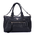 Prada Front Pocket Double Handle Tote Black Vitello Phoenix