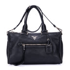 Prada Front Pocket Double Handle Tote Black Vitello Phoenix