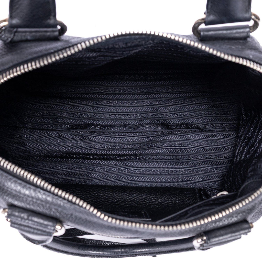 Prada Front Pocket Double Handle Tote Black Vitello Phoenix — view 9