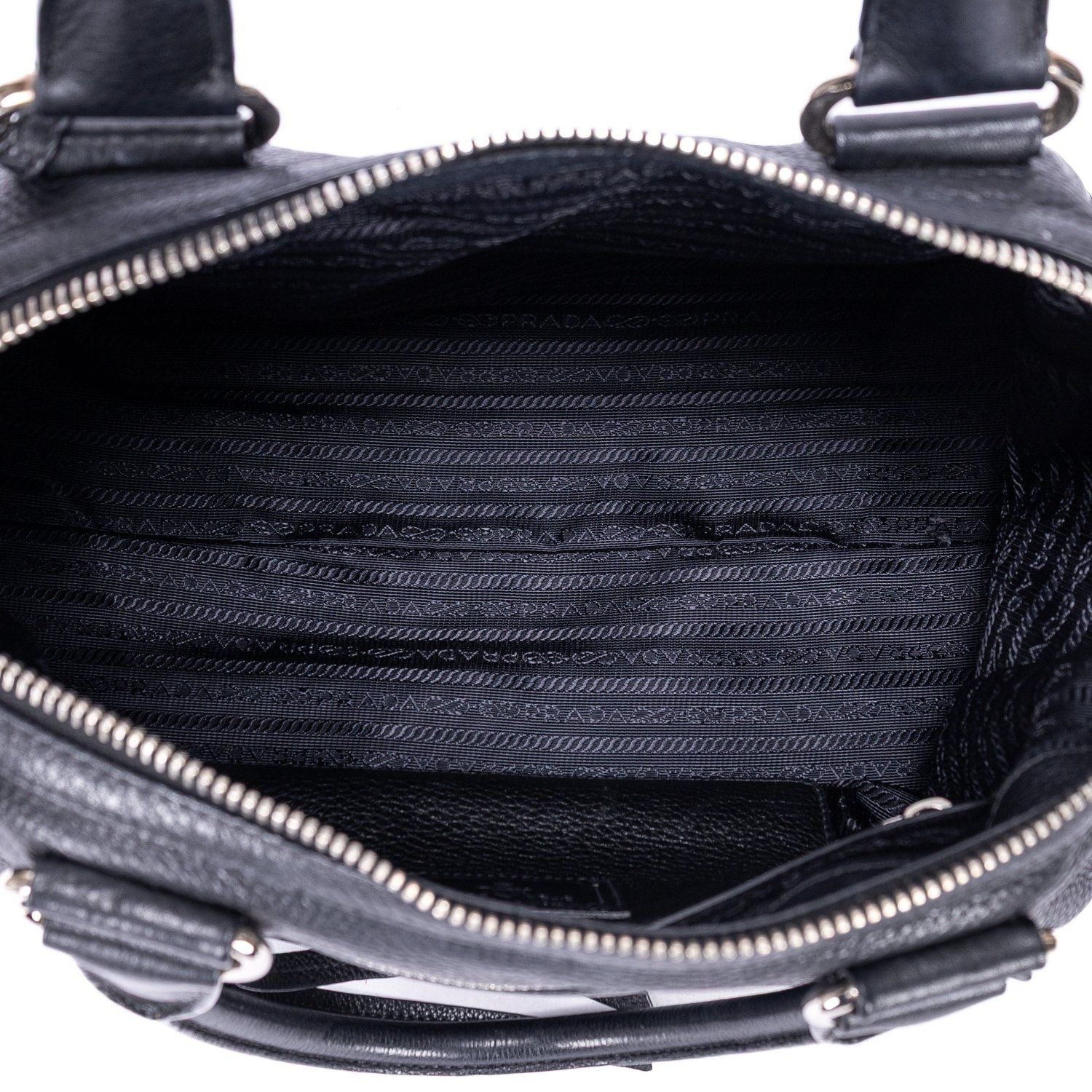 Prada Front Pocket Double Handle Tote Black Vitello Phoenix — view 9