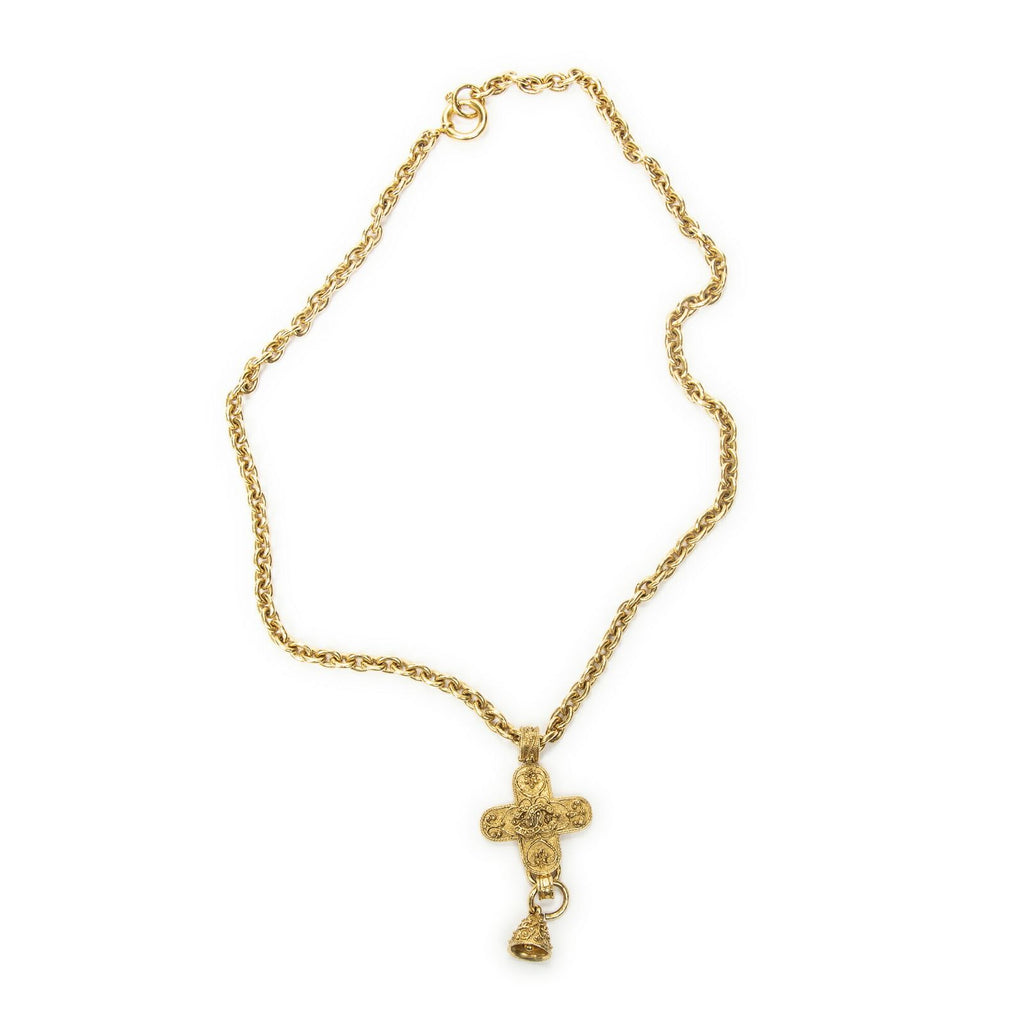Chanel CC Cross Bell Pendant Gold Plated