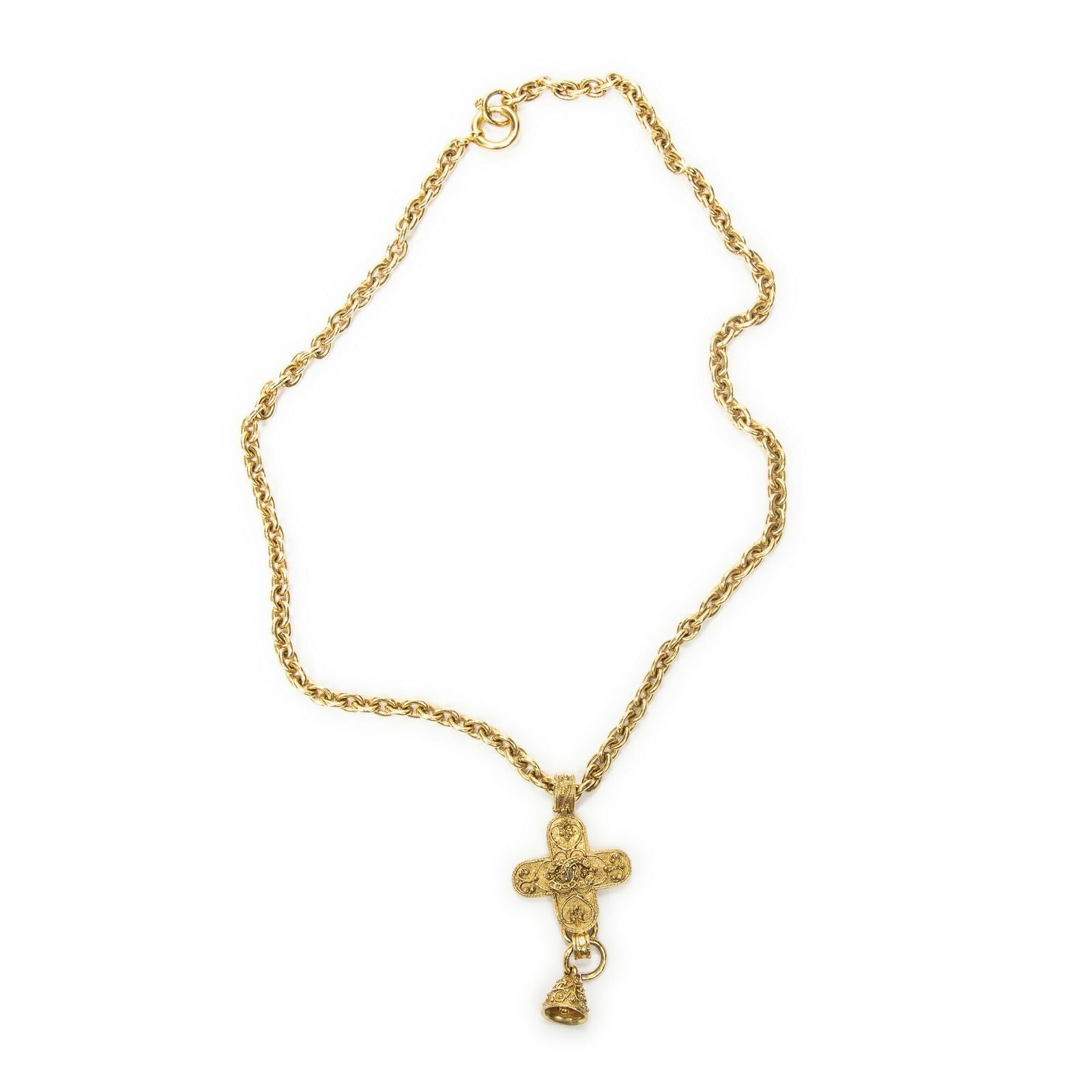 Chanel CC Cross Bell Pendant Gold Plated