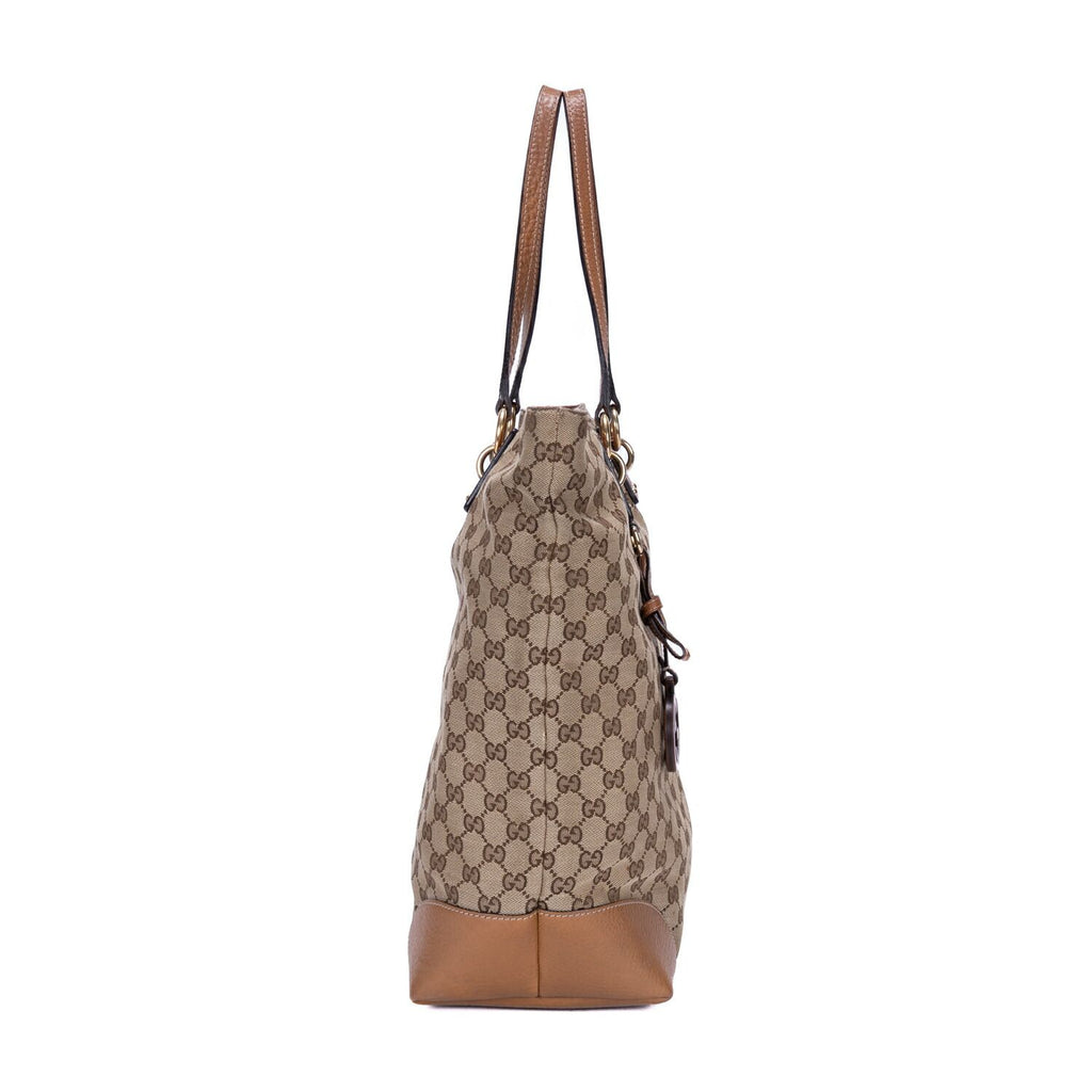 Gucci Tote Beige Brown Monogram Canvas a with Charm — view 4