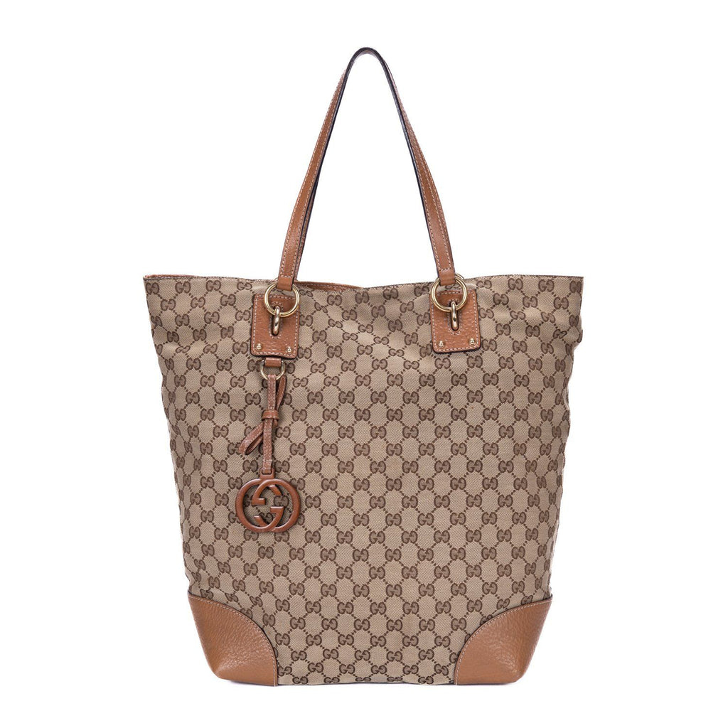Gucci Tote Beige Brown Monogram Canvas a with Charm
