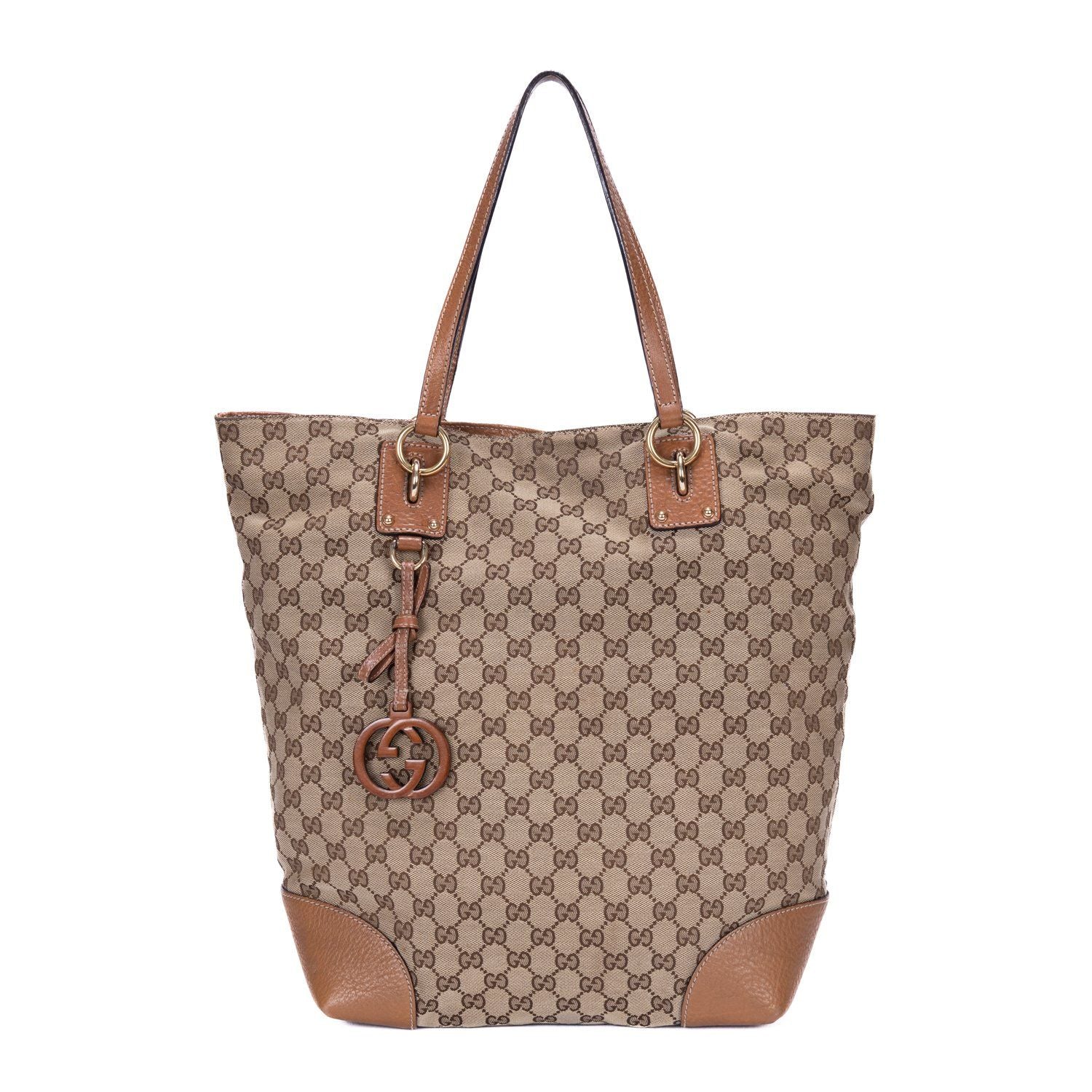 Gucci Tote Beige Brown Monogram Canvas a with Charm